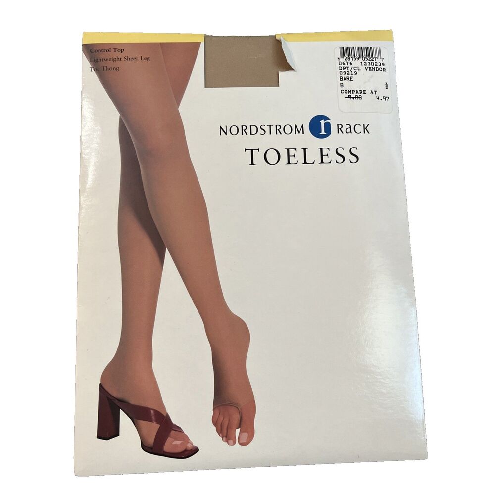 NWT Nordstrom Rack Hosiery Control Top Lightweight Sheer Toeless Bare Sz B